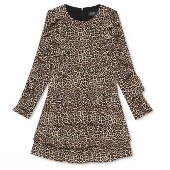 Bardot Junior Animal Print Leopard Long Sleeve Dress Size 7/8